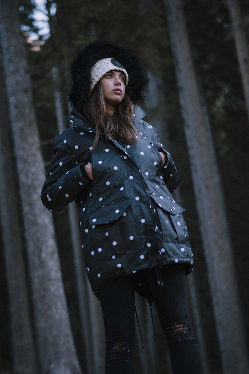 KURTKA DOTS BLACK WINTER FUR