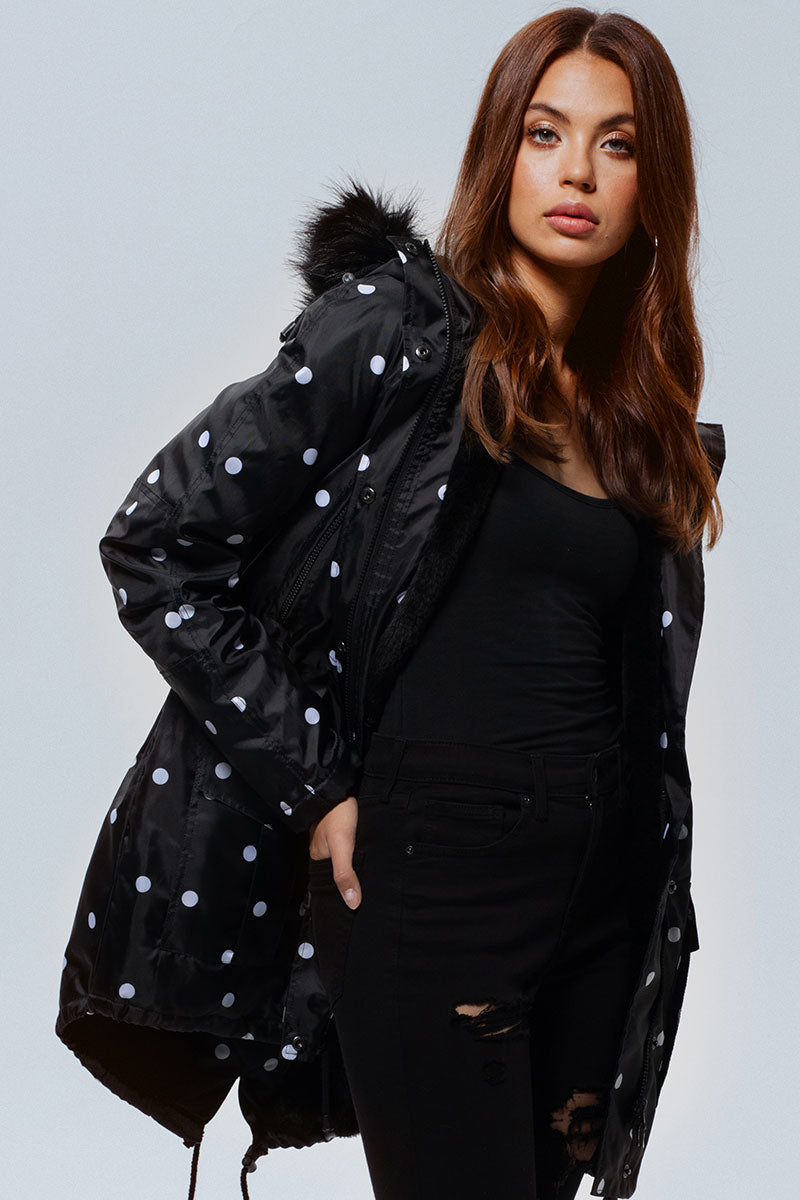KURTKA DOTS BLACK WINTER FUR