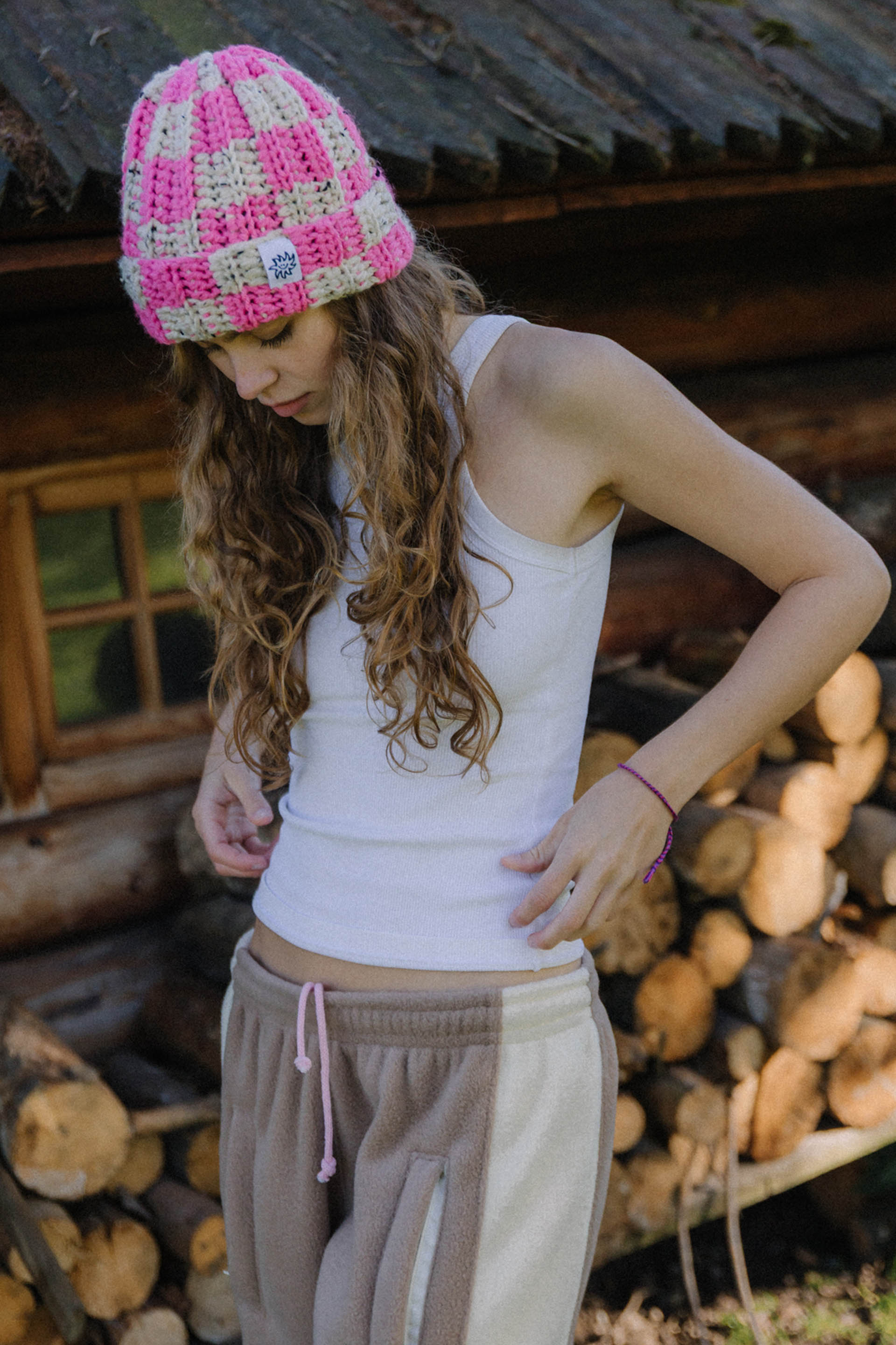 CZAPKA HANDMADE RETRO CHECK PINK