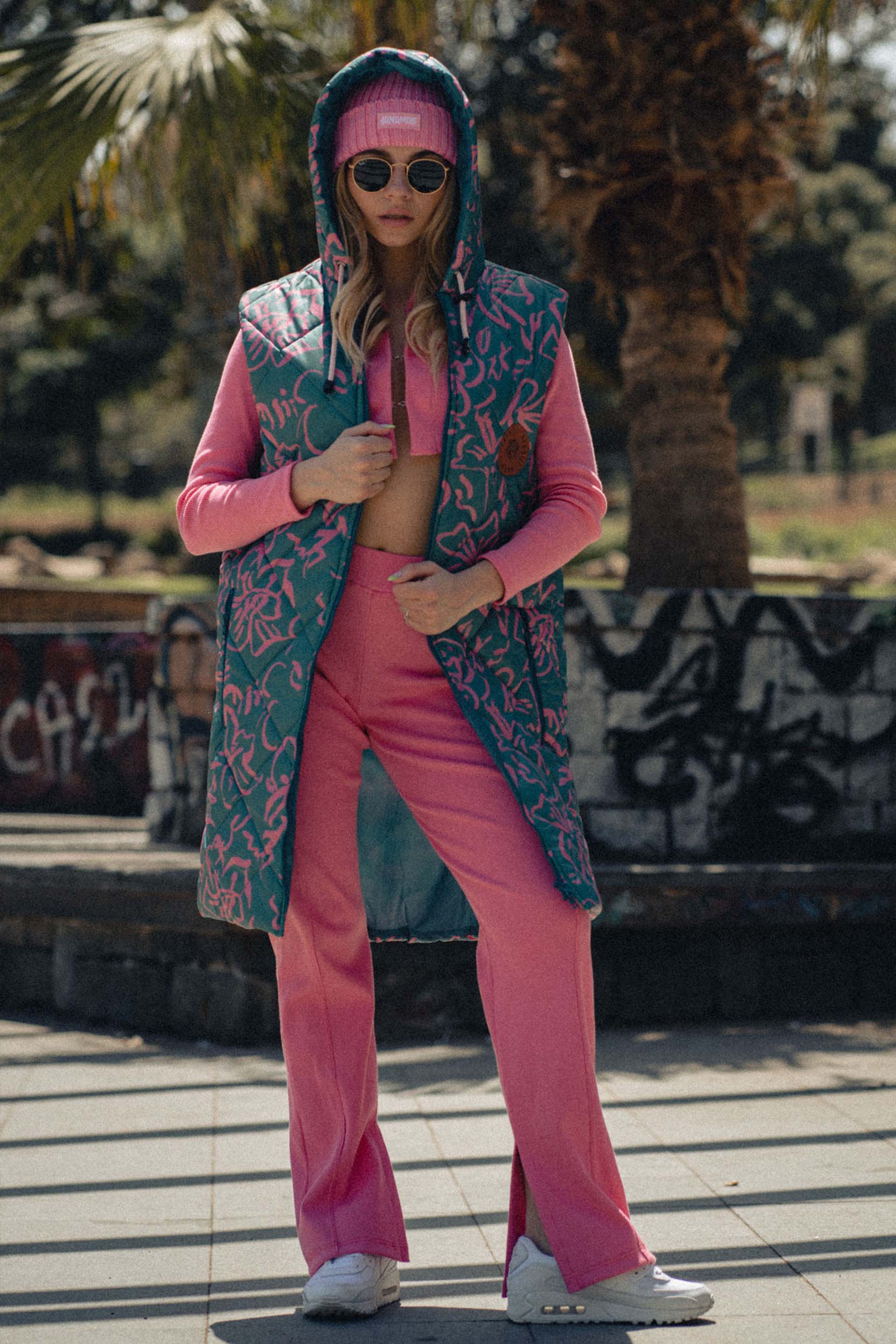 KAMIZELKA ABSTRACT FLOWERS GREEN LONG