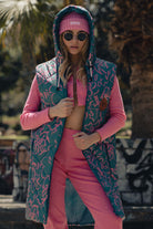 KAMIZELKA ABSTRACT FLOWERS GREEN LONG