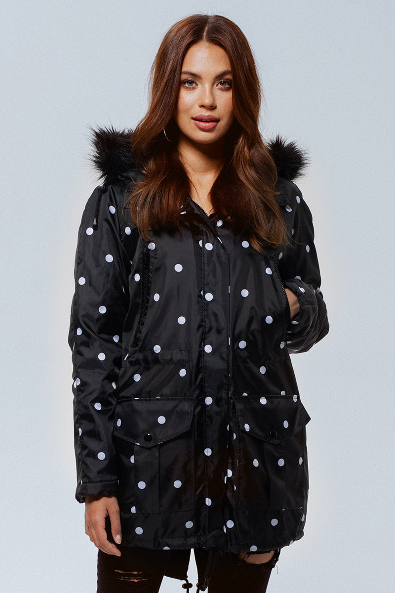 KURTKA DOTS BLACK WINTER FUR